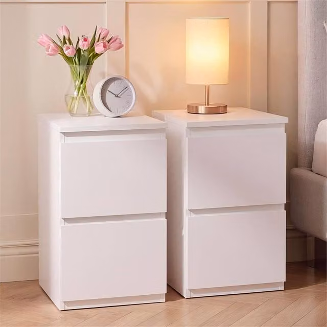 FORGEVIO Modern 2 Drawer Chest of Drawers, Set of 2, White