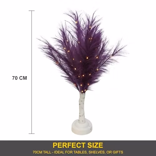 Shatchi 2-Piece Purple Feather Tree Table Lamp with Warm White LEDs, Height: 70 cm – 2