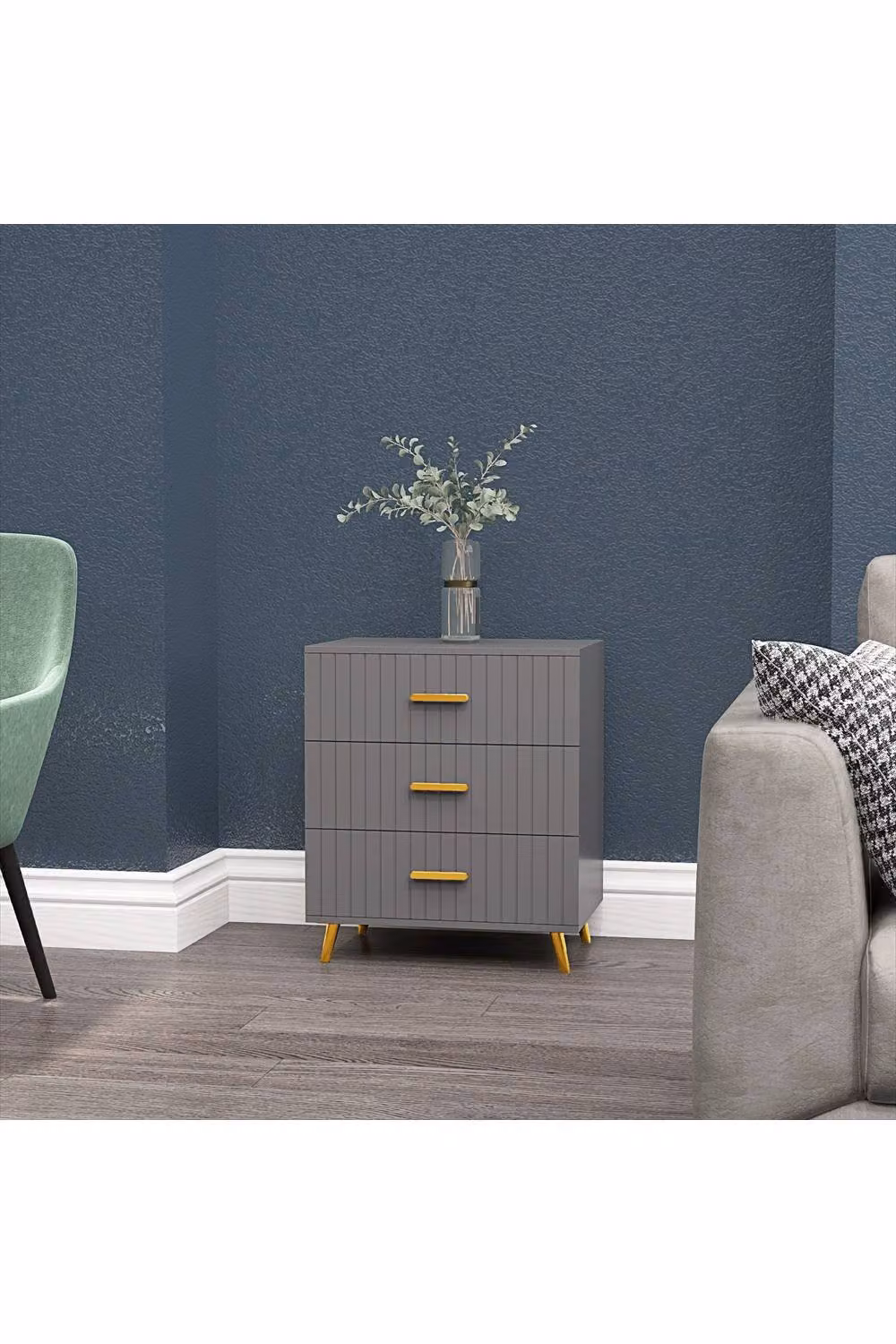 ERGOVEXA Three Drawer Embossed Line Dresser in Dark Grey and Gold – 2
