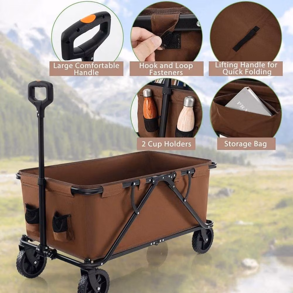 KORVIXA Heavy-Duty Collapsible Foldable Wagon Cart, Brown – 4