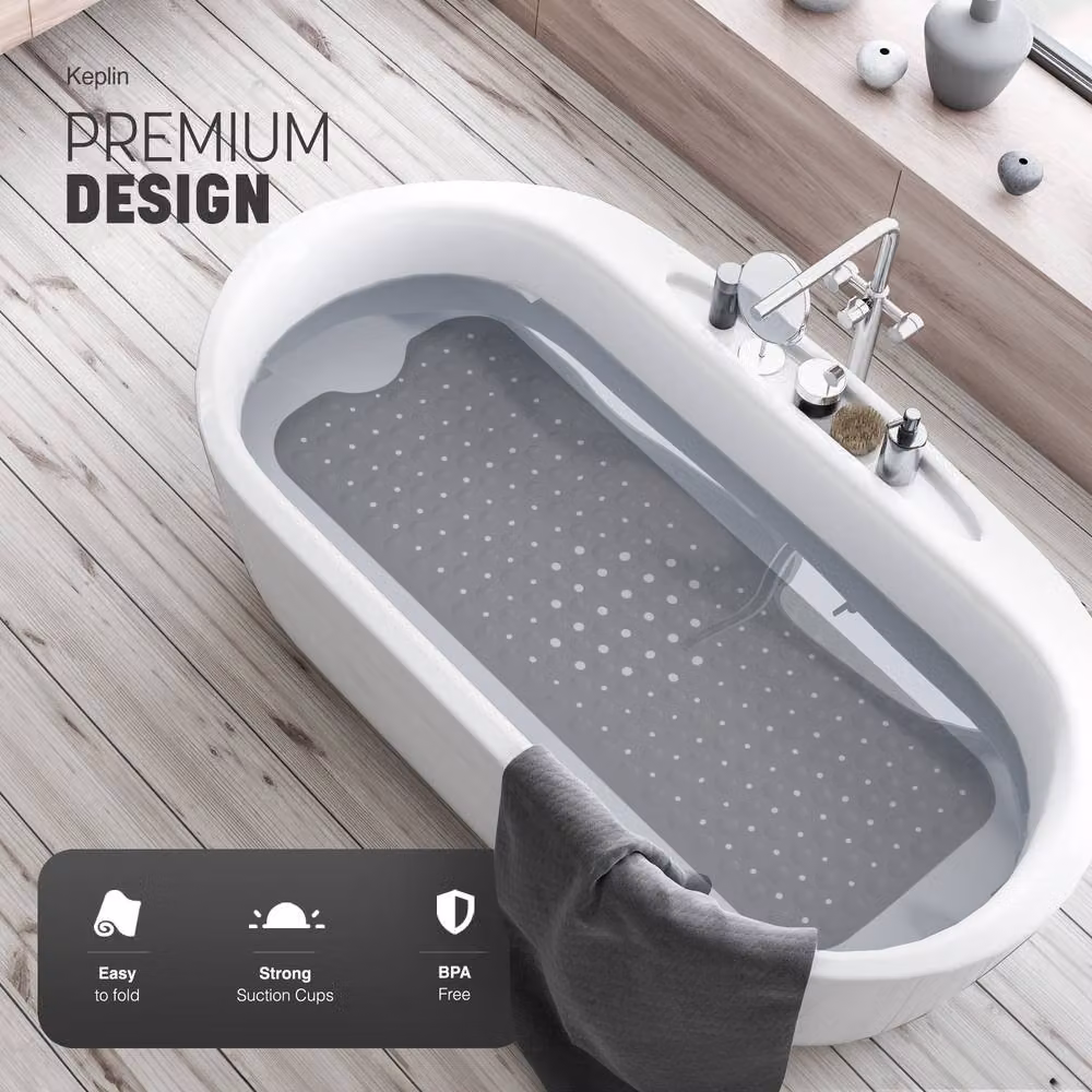 Keplin Non-Slip Grey Bath Mat, Machine Washable and Mould Resistant, W/D/H: 100 x 40 x 1 cm – 3