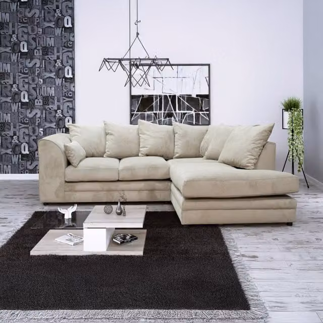Kaspo 4 Seater Beige Fabric L-Shape Corner Sofa with Right-Hand Facing Orientation