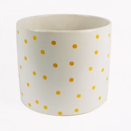 Leaf Design UK White Ceramic Square Dotted Planter with Gold Details W/D/H: 18 x 18 x 15 cm