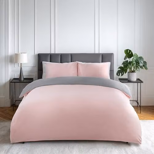 Voltico Reversible Microfibre Duvet Cover and Pillowcase Set in Pink and Grey