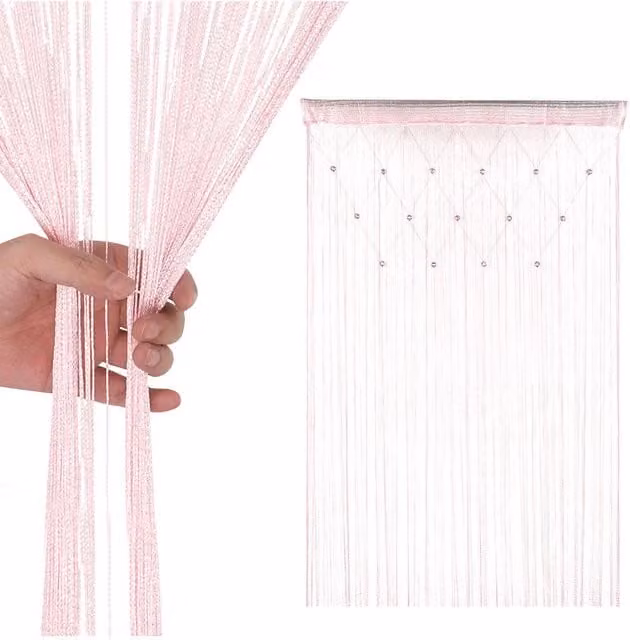 Neel Blue String Beaded Panel Curtain in Pink and Gold, W: 100 cm, H: 200 cm