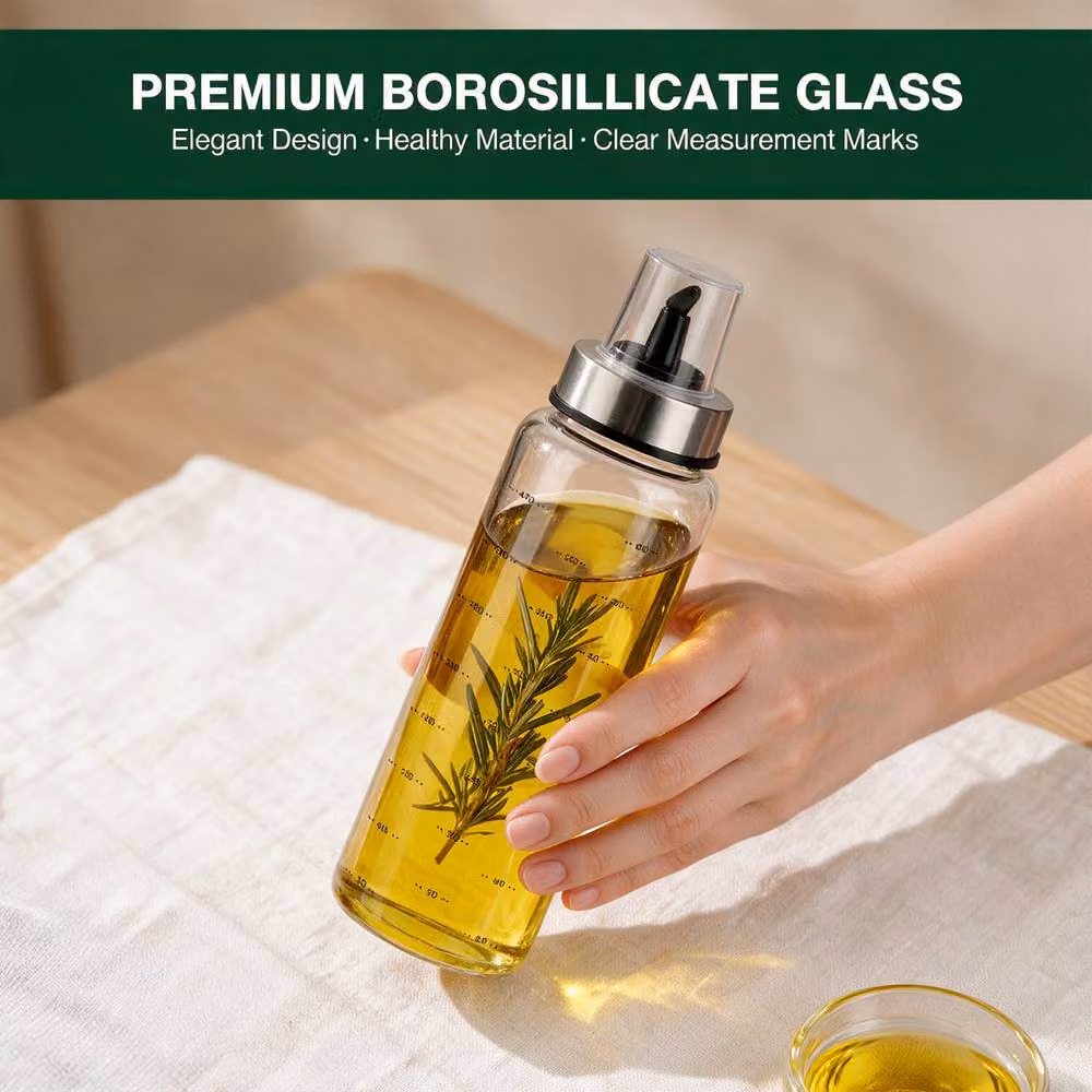 Crystals 2-Piece Glass Oil Dispenser Set with Stand, 500ml, Clear – 7