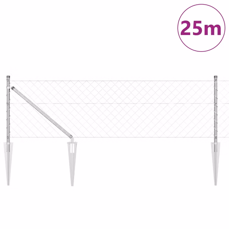 Berkfield Home Galvanised Steel Chain Link Fence in Silver with 13 Spike Posts, W: 0.4 m, L: 25 m