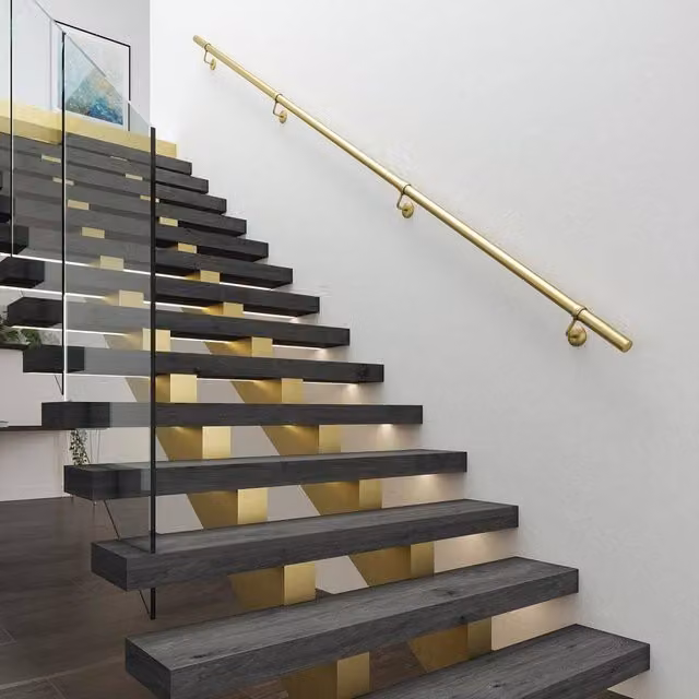 Rothley Satin Brass Premium Easy Install Indoor Modern Round Stair Handrail Kit, 3.6m, Bronze