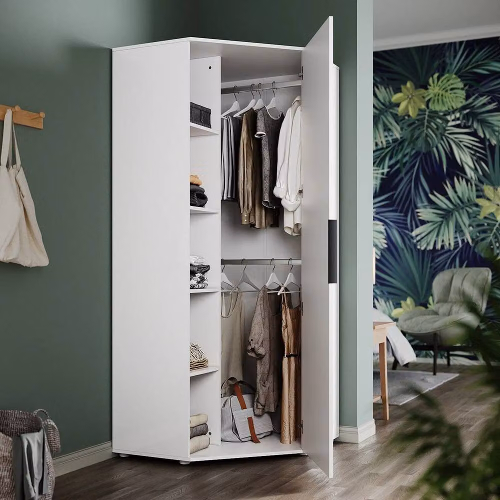 FORGEVIO Modern White High Gloss Corner Wardrobe Doors with Internal Shelves, W/D/H: 80 x 80 x 186 cm – 3