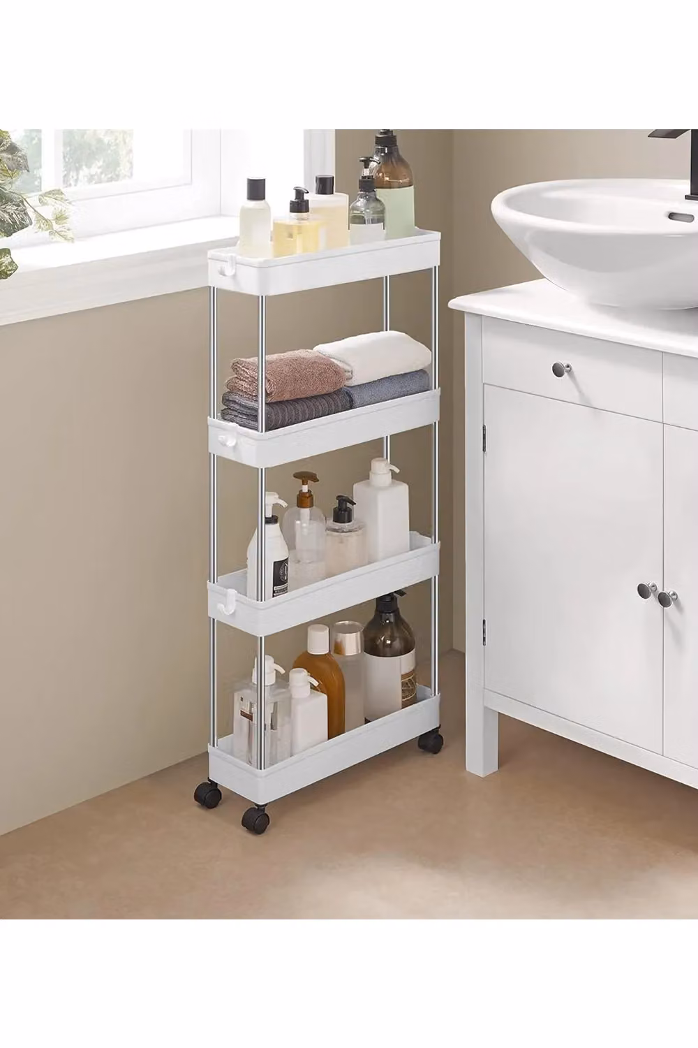 Living and Home Slim 4-Tier Corner Storage Rack Shelf in White Plastic for Kitchen or Bathroom – 2