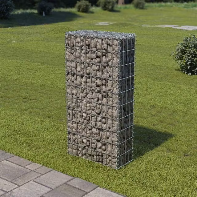 Berkfield Home Galvanised Steel Gabion Fence with Covers in Silver, W/D/H: 50 x 20 x 100 cm – 1