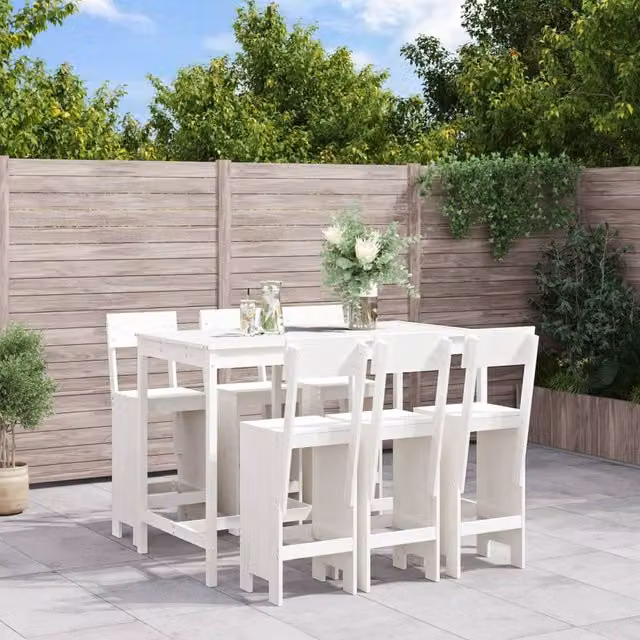 Berkfield Home 7 Piece Rustic White Solid Wood Pine Garden Bar Set