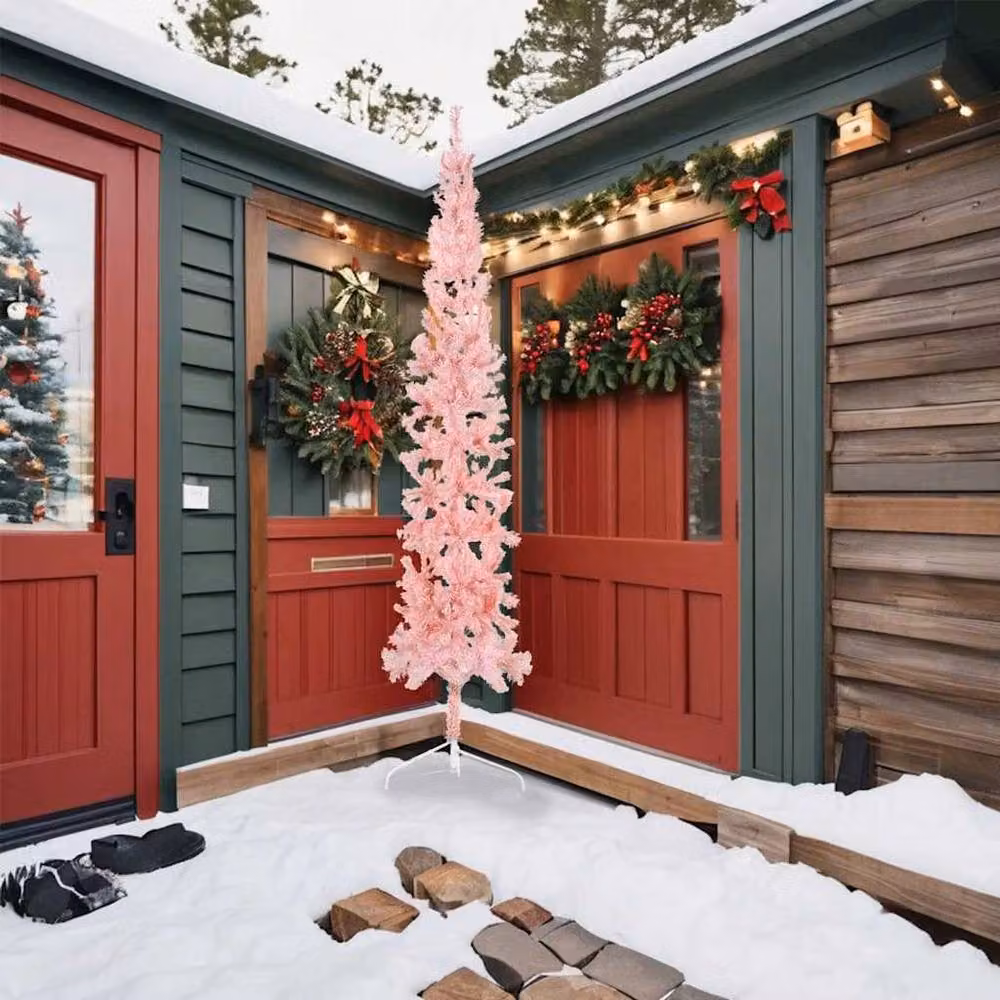 Berkfield Home Slim Artificial Pink Christmas Tree with Stand, Height: 240 cm – 2
