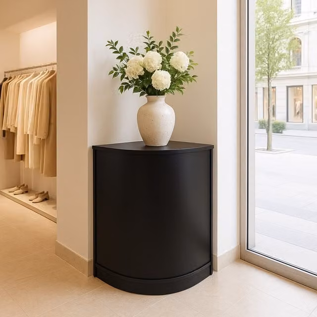 Monster Shop CM60 Retail Shop Corner Counter in Black Matt MDF, H 90 cm x W 60 cm x D 60 cm