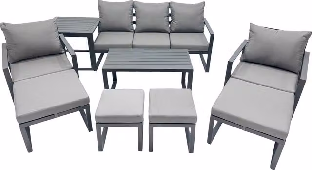 Fimous 9 Seat Modern Aluminium Outdoor Garden Furniture Set in Dark Grey with Upholstered Cushions