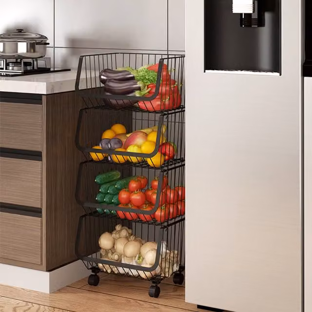 Livingandhome Multifunction Metal Wire Rolling Kitchen Trolley, Black, 80cm