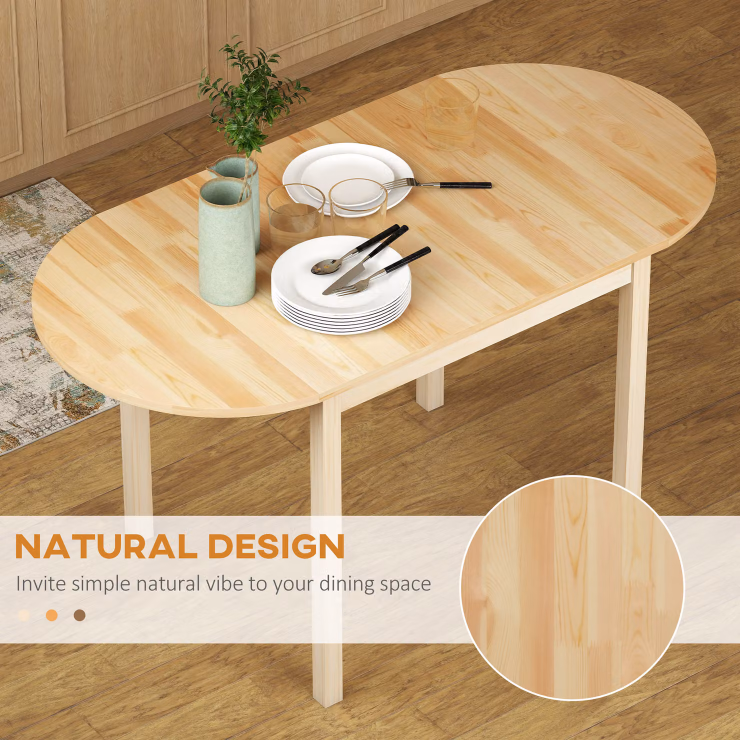 HOMCOM Scandinavian Pine Wooden Drop-Leaf Dining Table in Brown – 3