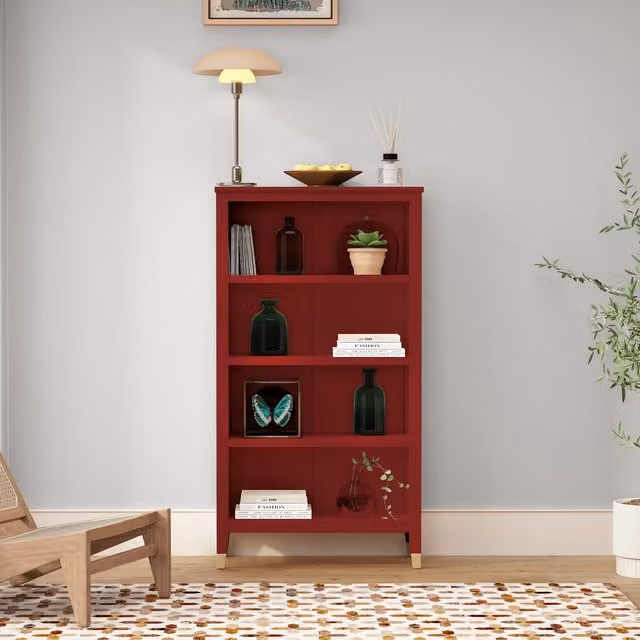 Cabinet Bits Palazzi Narrow Red Matt Bookcase with Back Panel