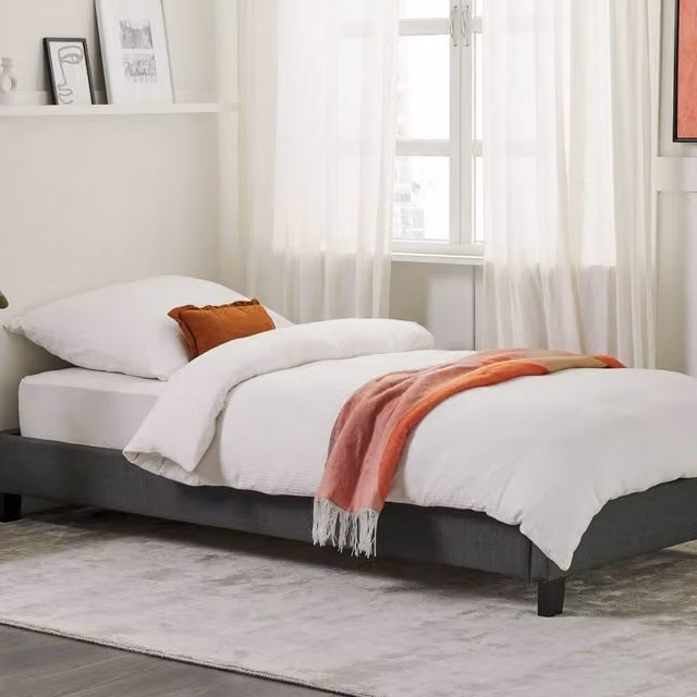 Wyld and Coco Single Grey Fabric Slatted Bed Frame without Headboard W/D/H: 90 x 200 cm – 1