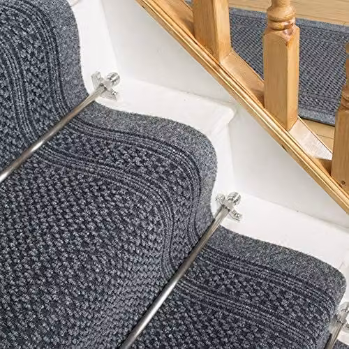 runrug Grey Geometric Stair Carpet Runner, W: 66 cm, L: 630 cm – 4