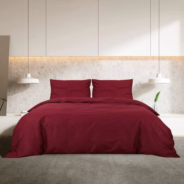 Berkfield Home Elegant Cotton Duvet Cover and Pillowcase Set in Red, W/D/H: 140 x 200 cm and 60 x 70 cm – 1