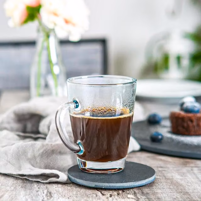 LAV Vega Glass Coffee Mugs, 300ml, Clear and White