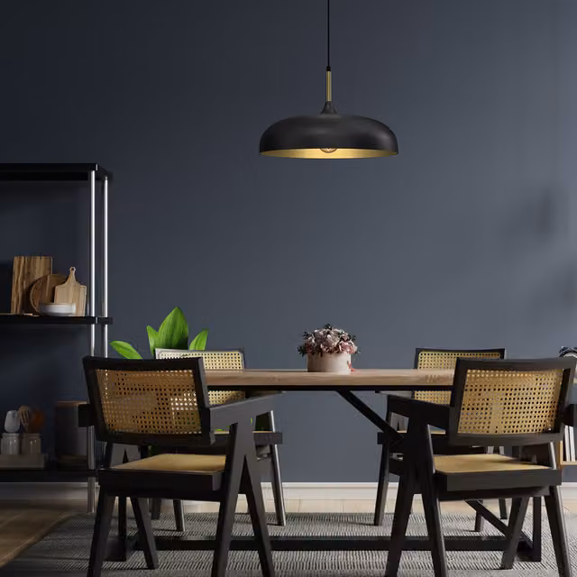Milagro Lincoln Black and Gold Scandinavian Style Metal Dome Pendant Lamp