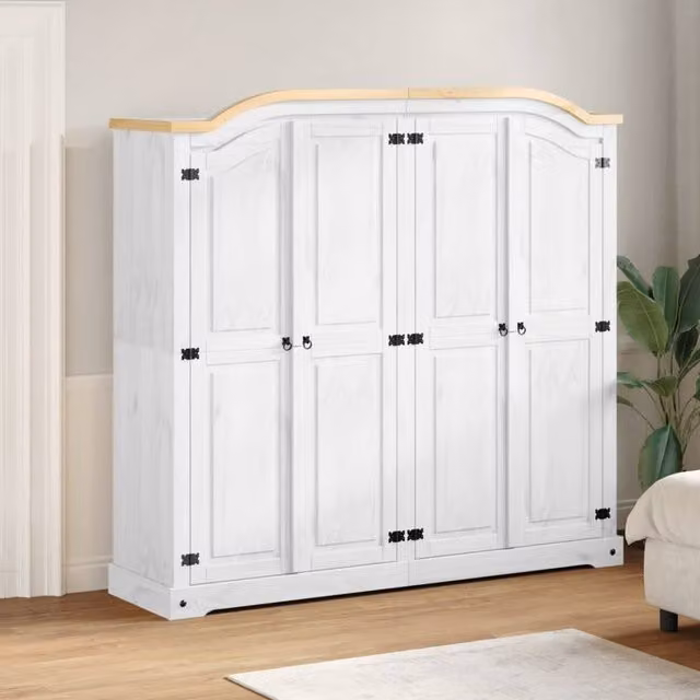 Berkfield Home Corona White Wardrobe in Solid Pine Wood, W/D/H: 194 x 52 x 186 cm – 1