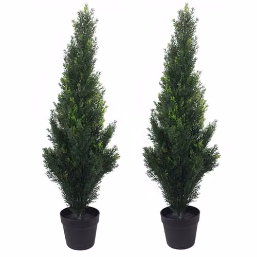 Leaf Artificial Topiary Tree Pair in Green, H 90 cm x W 25 cm x D 25 cm – 1