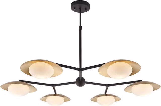 Merano 6 Light Semi Flush Ceiling Light in Gold and Bronze Finish with Opal Glass