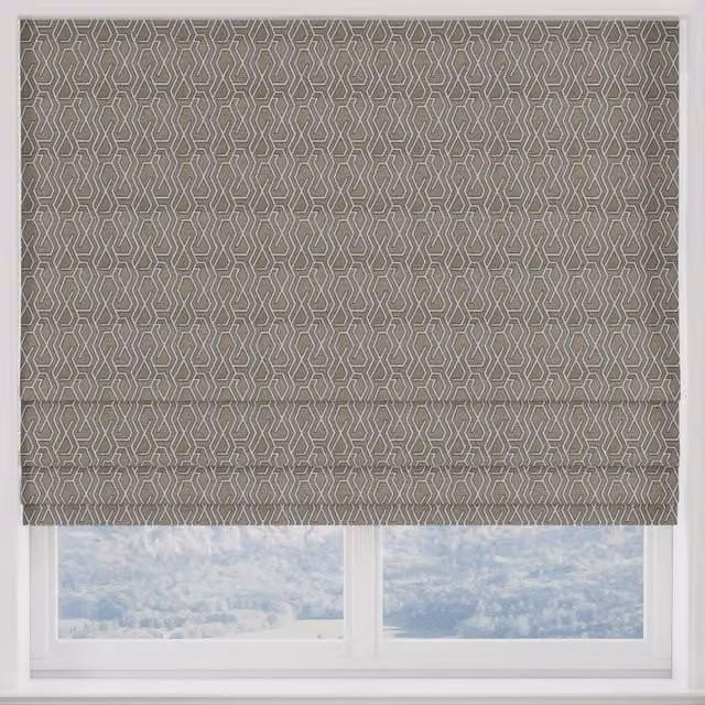 Terrys Manhattan Made to Measure Blackout Roman Blind in Graphic Beige and Brown Polyester