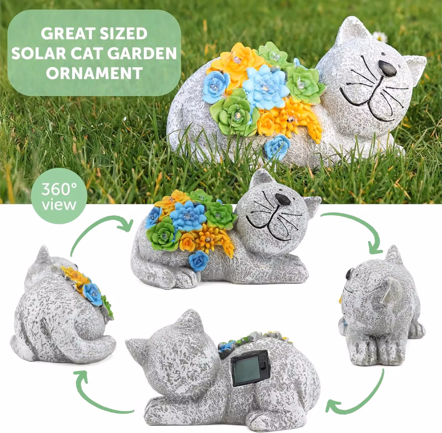 ILFD Group Ltd Solar Cat Garden Ornament in Grey Resin, H 22.0 cm x W 15.0 cm x D 11.5 cm – 4