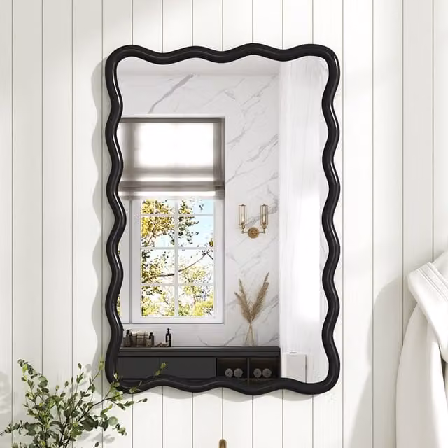 Komore Modern Organic Metal Decorative Wall Mounted Mirror in Black