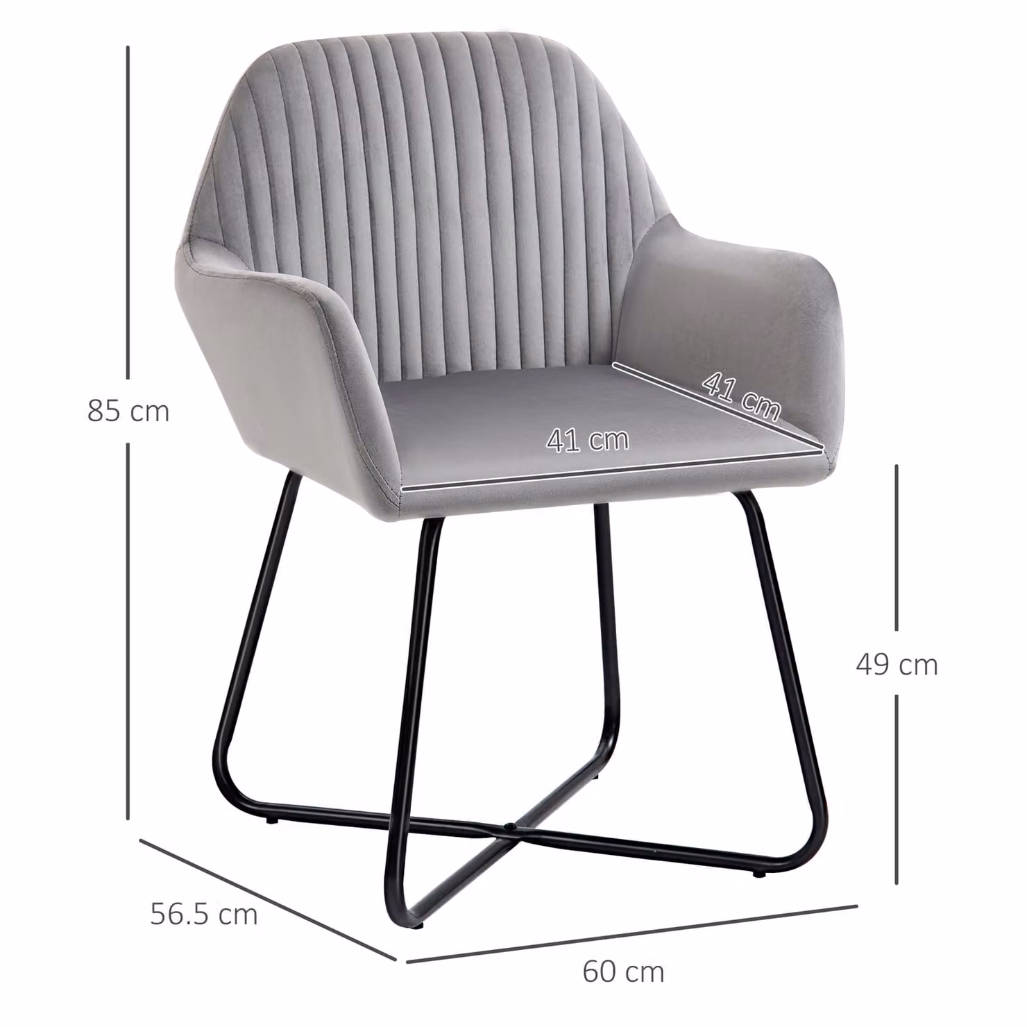 HOMCOM Set of 2 Grey Velvet Contemporary Accent Armchairs with Metal Base – 3