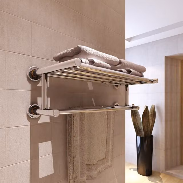 Berkfield Home Stainless Steel Wall Mounted 6 Tube Towel Rack in Silver
