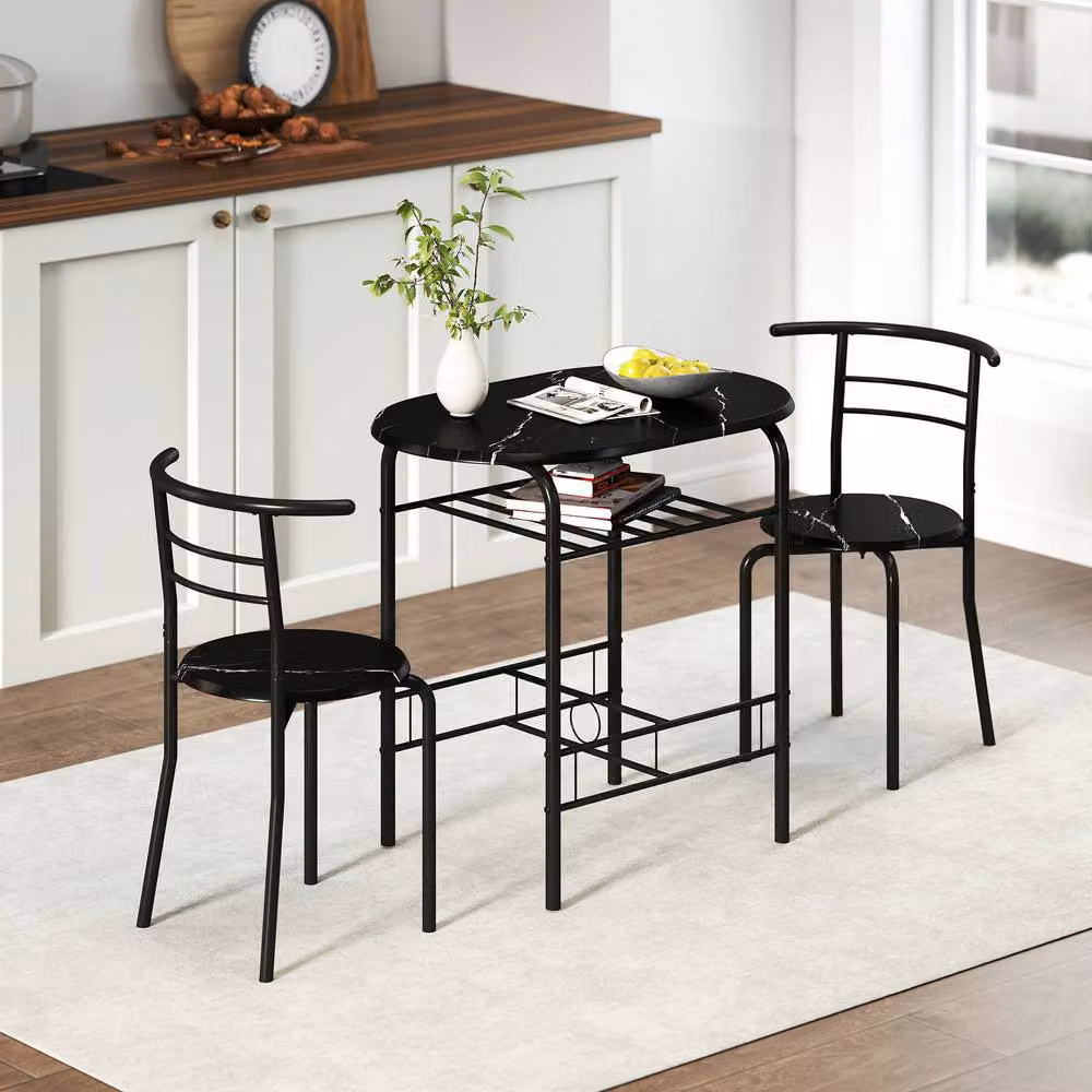 STILVORA Modern Dining Set with Table and 4 Chairs in Black with Wooden Structure – 7