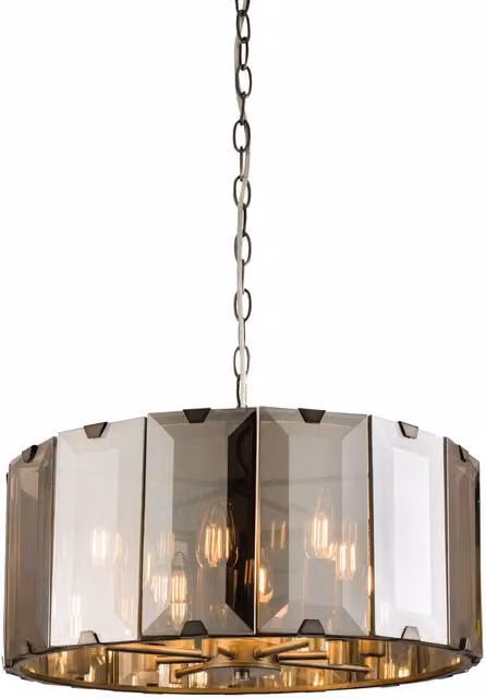 Loops Ceiling Pendant Light in Gloss Slate Grey with Smoked Cut Glass, 8 x E14