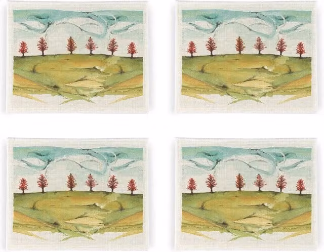 Purely Home Swirled Skies Graphic Linen Placemats, Set of 4, White and Multicolour, Square