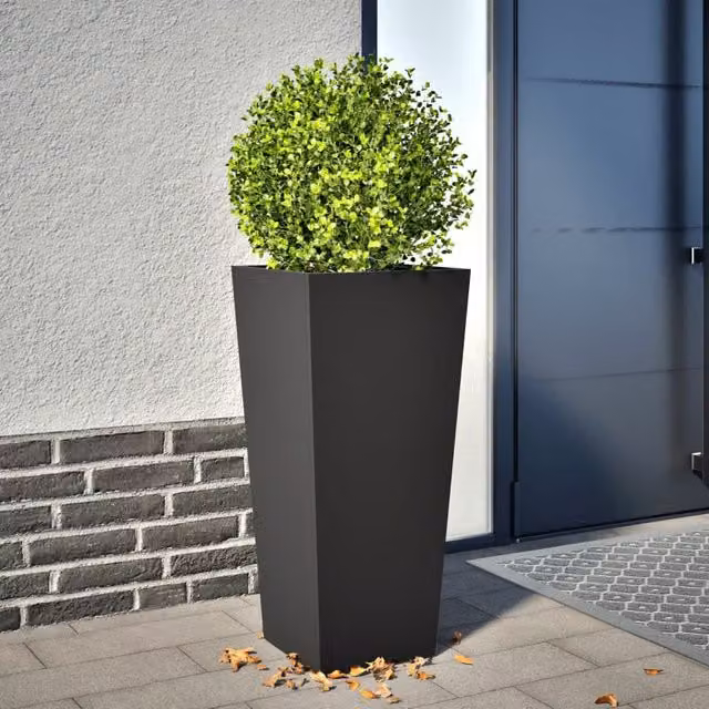 Berkfield Home Steel Garden Planter Tub, Black, W/D/H: 35 x 35 x 75 cm – 1