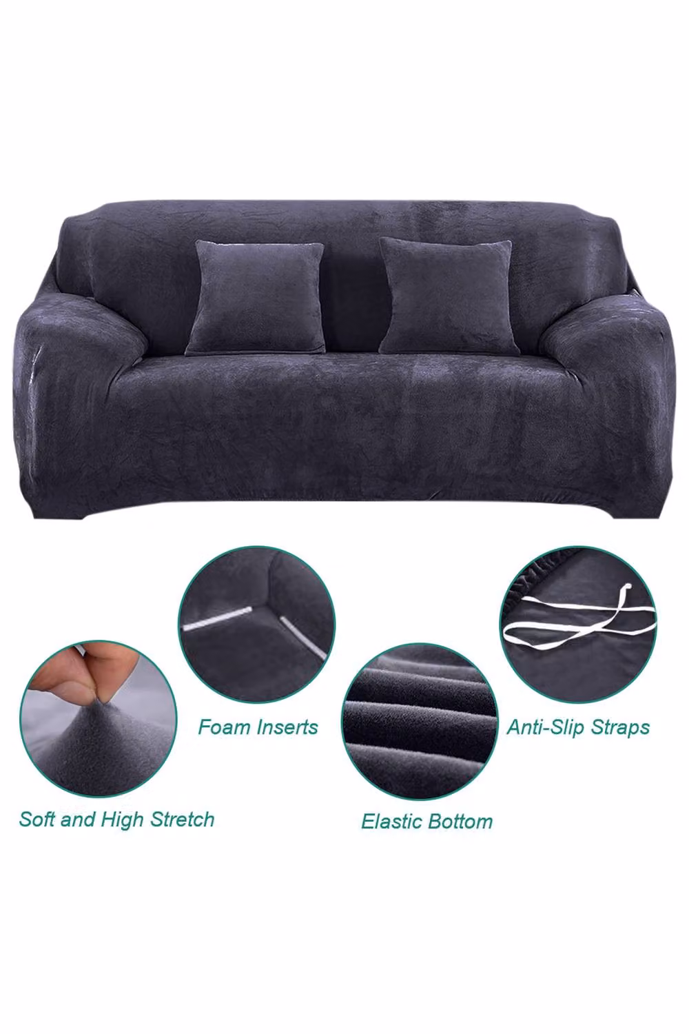 Living and Home Grey Stretch Elastic Single Sofa Cover – 2