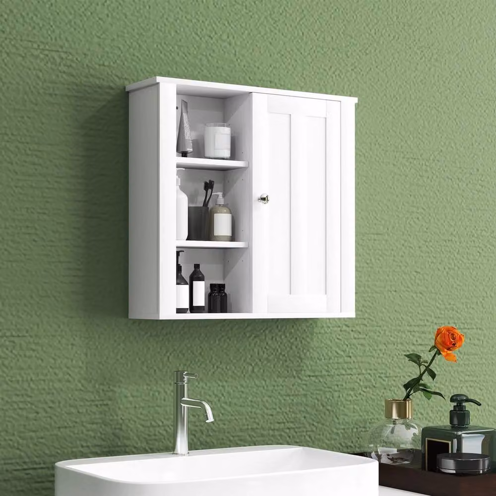 FORGEVIO Modern Wall-Mounted Bathroom Cabinet in White with Adjustable Internal Shelves and Hinged Doors – 2