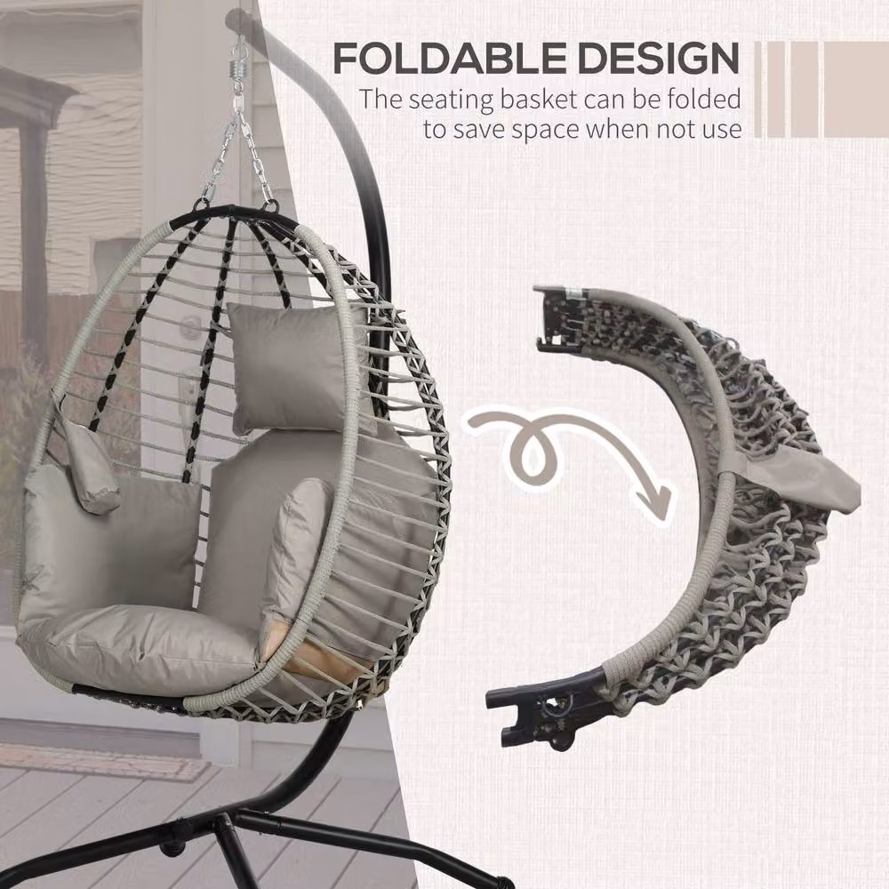 OUTSUNNY Grey Hanging Swing Chair with Thick Cushion and Rope Structure – 4