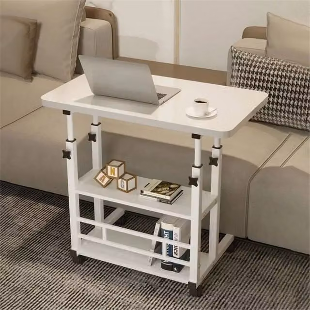 KORVIXA Height Adjustable Mobile Over Bed Chair Table in White