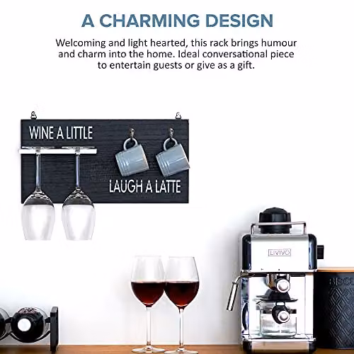 Wicked Gizmos Wall Mounted Wooden Coffee Mug and Wine Glass Holder in Black – 7