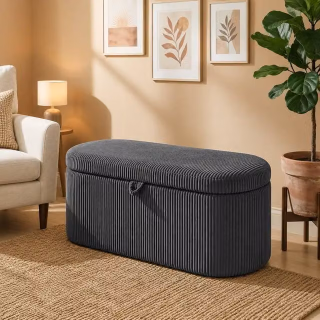 STILVORA Grey Corduroy Upholstered Storage Ottoman with Hidden Storage – 1