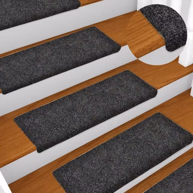 Berkfield Home Self-Adhesive Needle Punch Stair Mats, 15 Pack, Grey, W: 65 cm, D: 21 cm, H: 4 cm