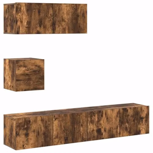 vidaXL 4 Piece Modern TV Cabinet Set in Brown Oak Wood and MDF – 1