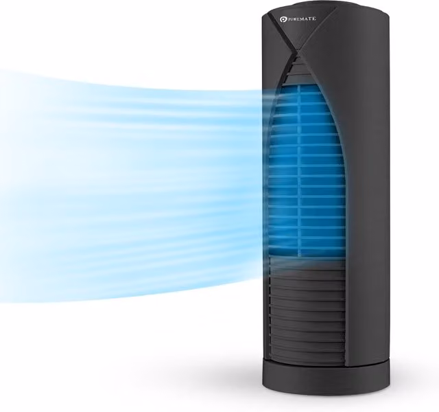 PureMate Black Desktop Mini Tower Fan with Oscillation and 3 Speeds