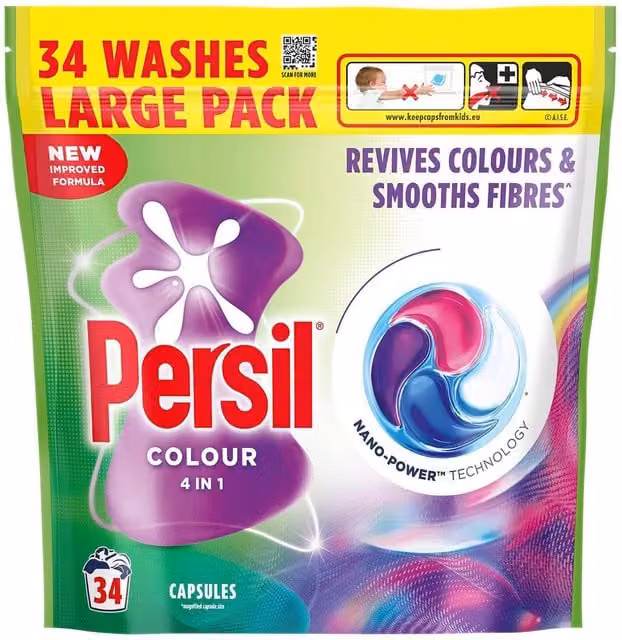 Persil Colour 4 in 1 Fast-Dissolving Laundry Capsules, 102 Washes, 3 Pack, White and Multicolour