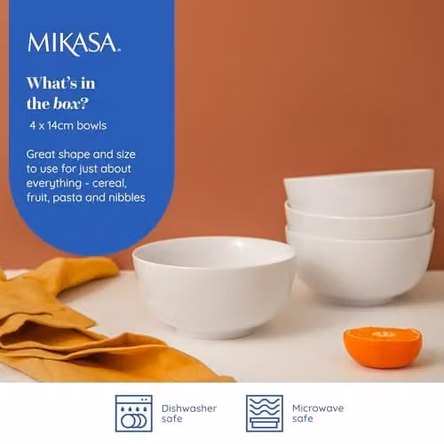 Mikasa White Porcelain Cereal Bowl Set of 4, Diameter: 14 cm – 2